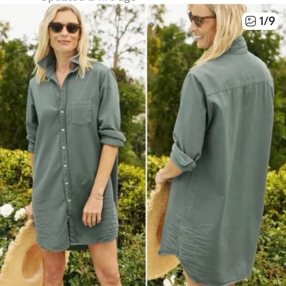 FRANK & EILEEN Distressed Mary Shirt Dress Thyme Green Denim Sz Small